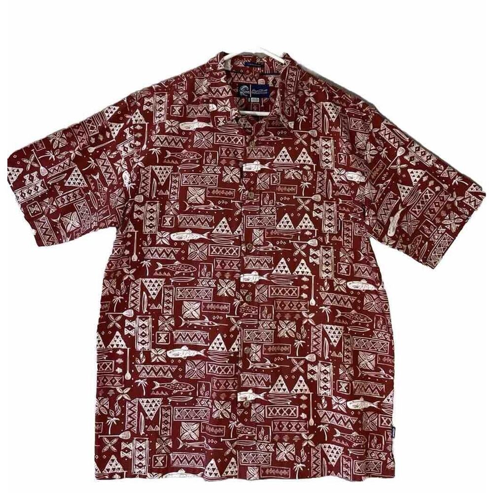 Jack Oneill Mens Short Sleeve Button Up Shirt Linen Blend Size M Surf Fish Red